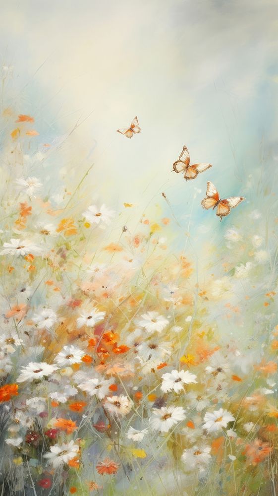 Painting of butterflies in a meadow wallpaper outdoors nature flower.