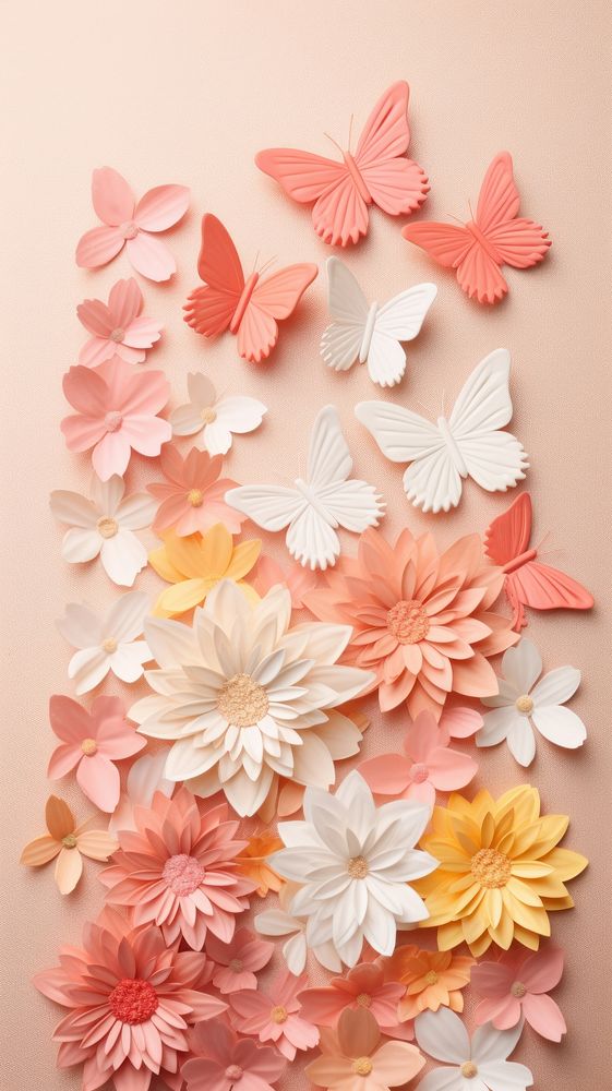 Butterflies and flower petal plant paper.