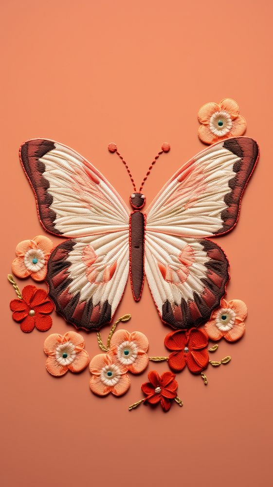 A butterfly with flower in embroidery style pattern art accessories.