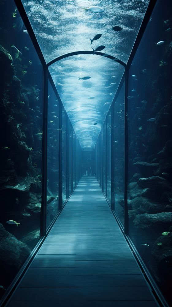 Tunnel in aquarium underwater nature fish.