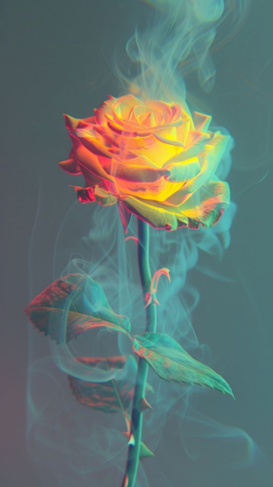 Anaglyph rose with smoke pattern flower yellow.