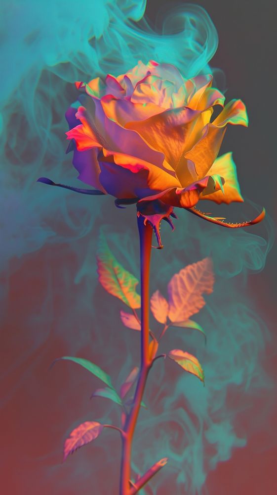 Anaglyph rose with smoke flower yellow purple.