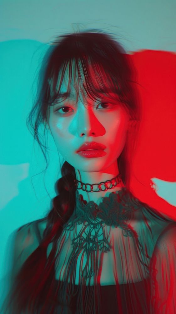 Anaglyph east asian woman photography portrait red.