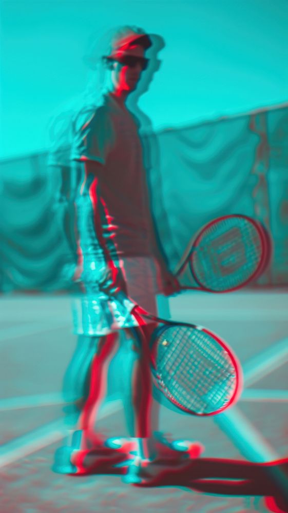 Anaglyph man playing tennis racket sports adult.