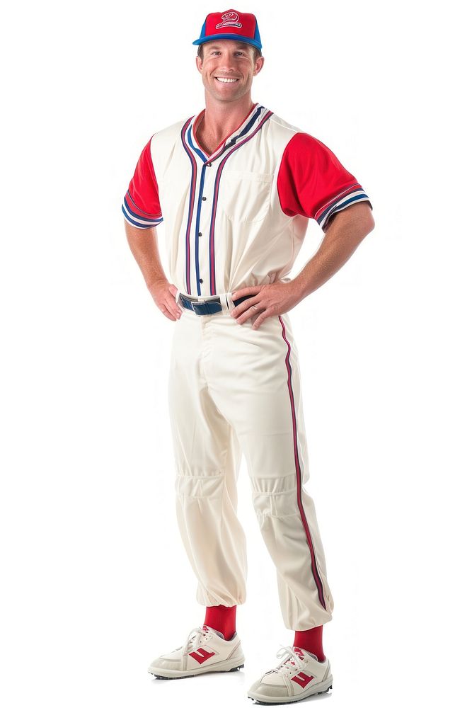 Photo of baseball player costume adult white background.