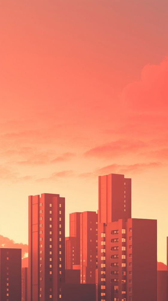 Buildings on sunset sky architecture cityscape.