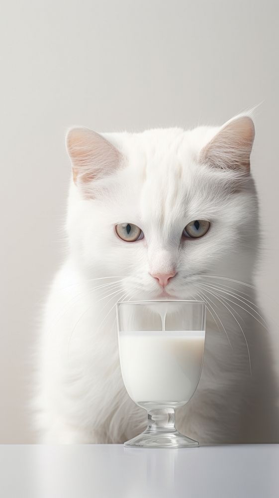 Cat drinking milk mammal animal glass.