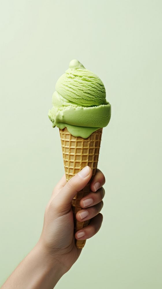 Hand ice cream cone dessert food freshness.