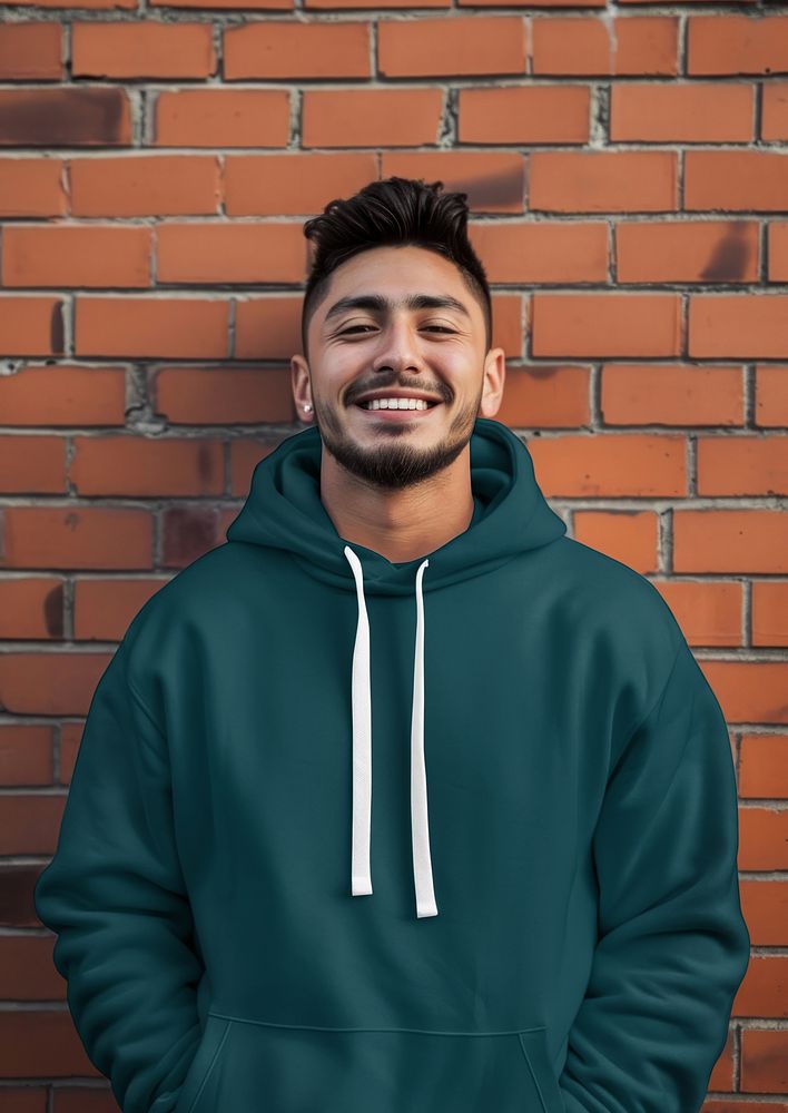 Happy man in green hoodie