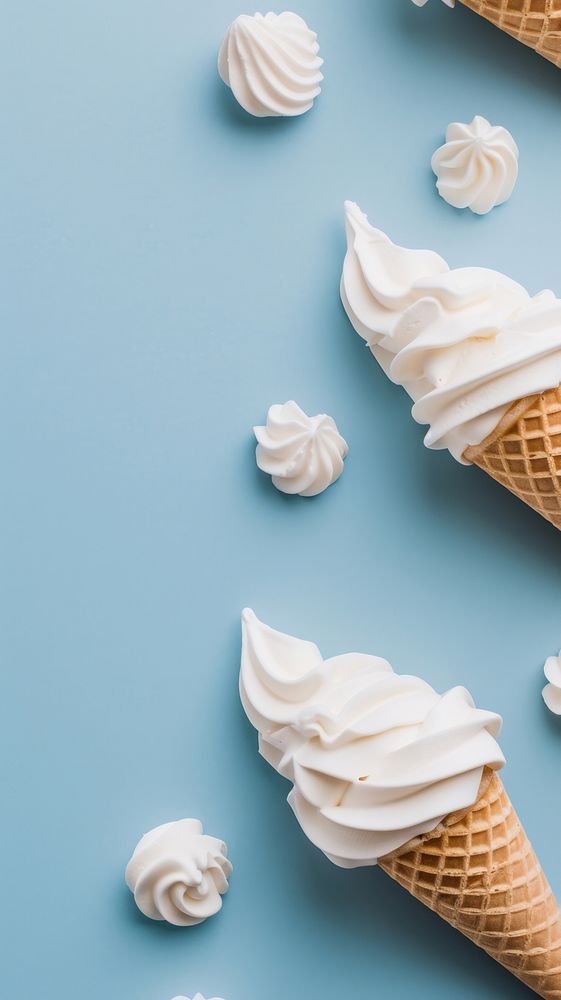 Ice cream cones dessert food freshness.
