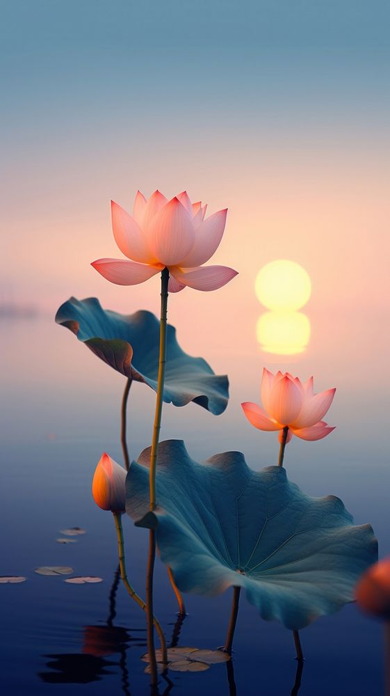 Lotus on sunset sky outdoors nature.
