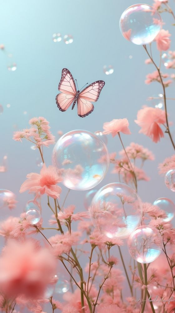 Bubble and butterflies and flowers outdoors nature plant.