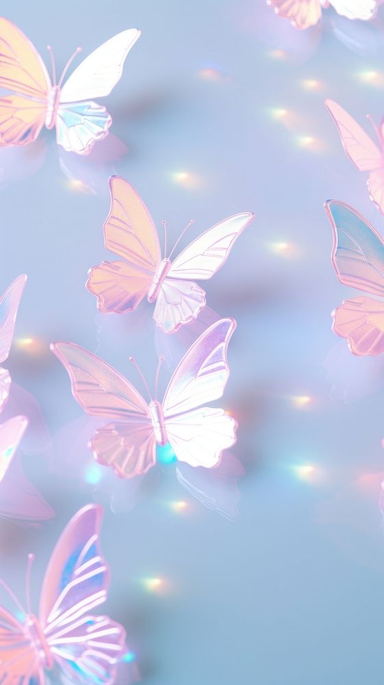 Pastel hologram with butterflys backgrounds pattern nature.