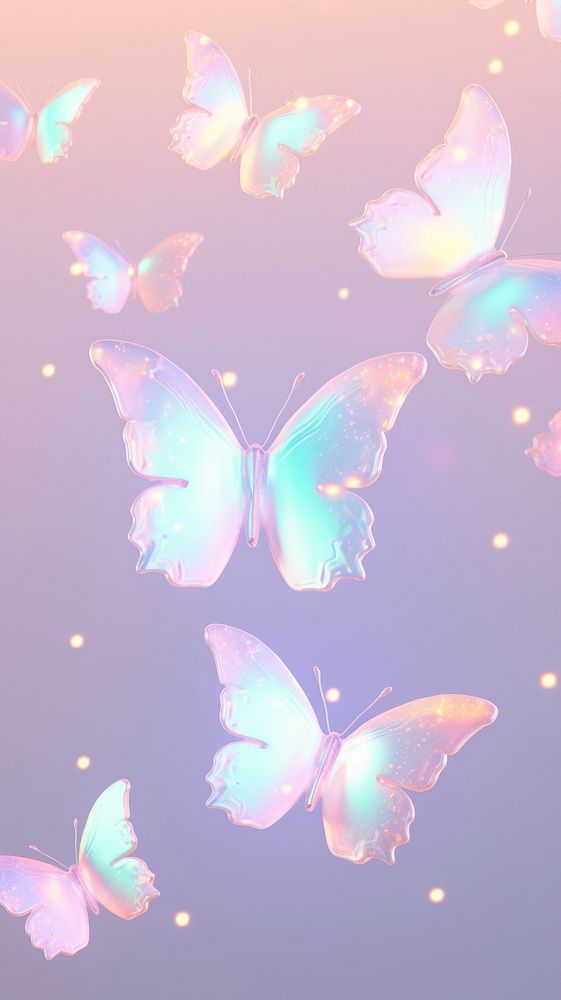 Pastel hologram with butterflys outdoors animal nature.