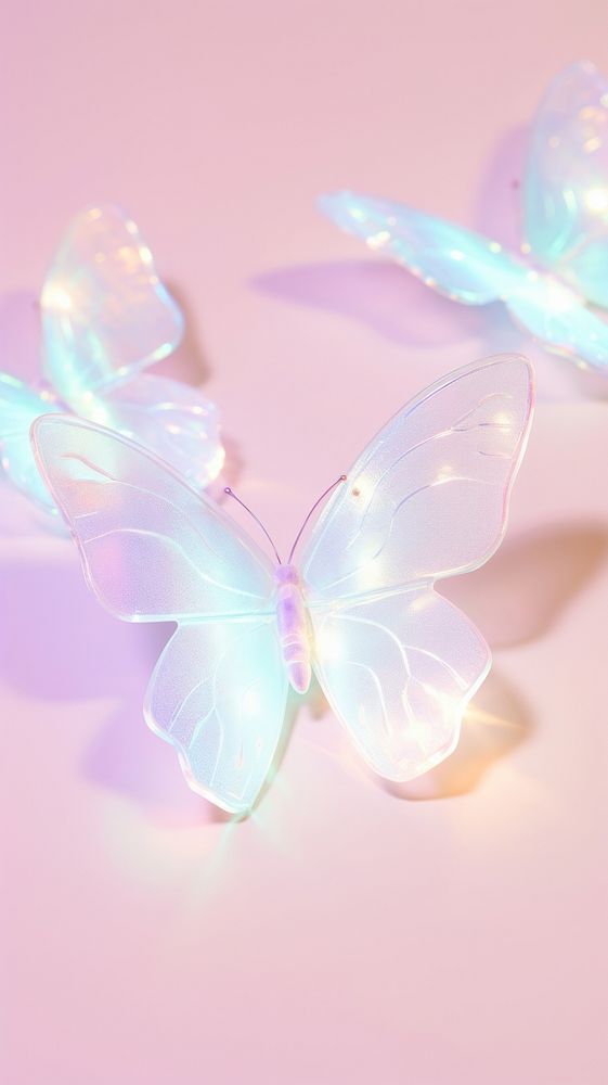 Pastel hologram with butterflys light petal plant.