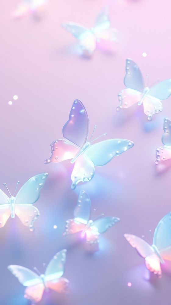 Pastel hologram with butterflys backgrounds purple petal.