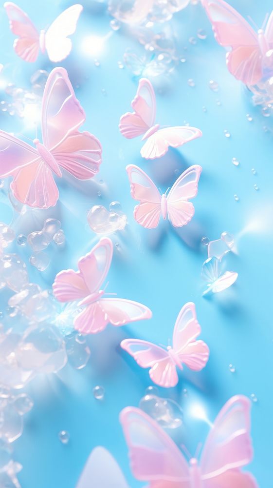 Pastel hologram with butterflys backgrounds nature petal.