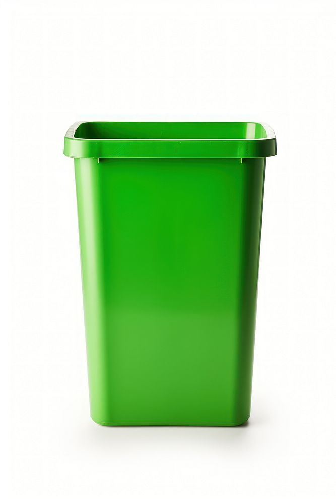 A green plastic bin white background container flowerpot.