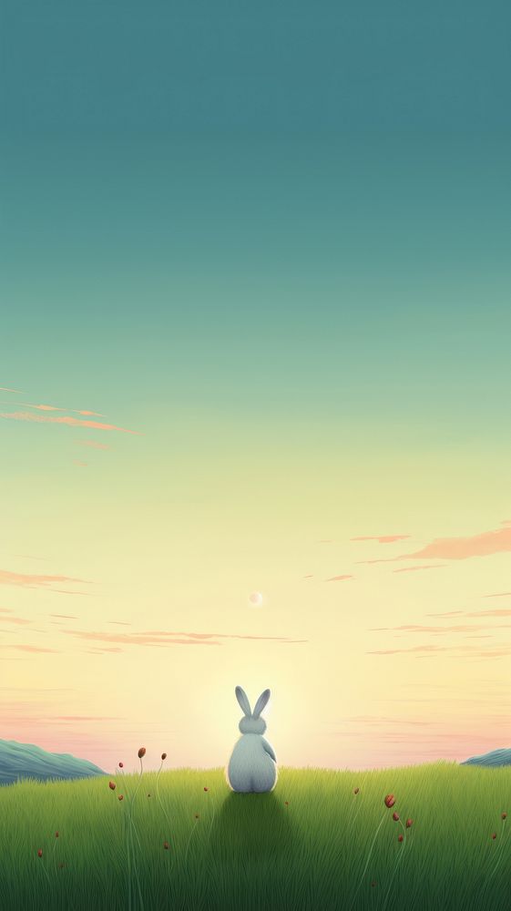 Rabbit on green grass outdoors sunset mammal.