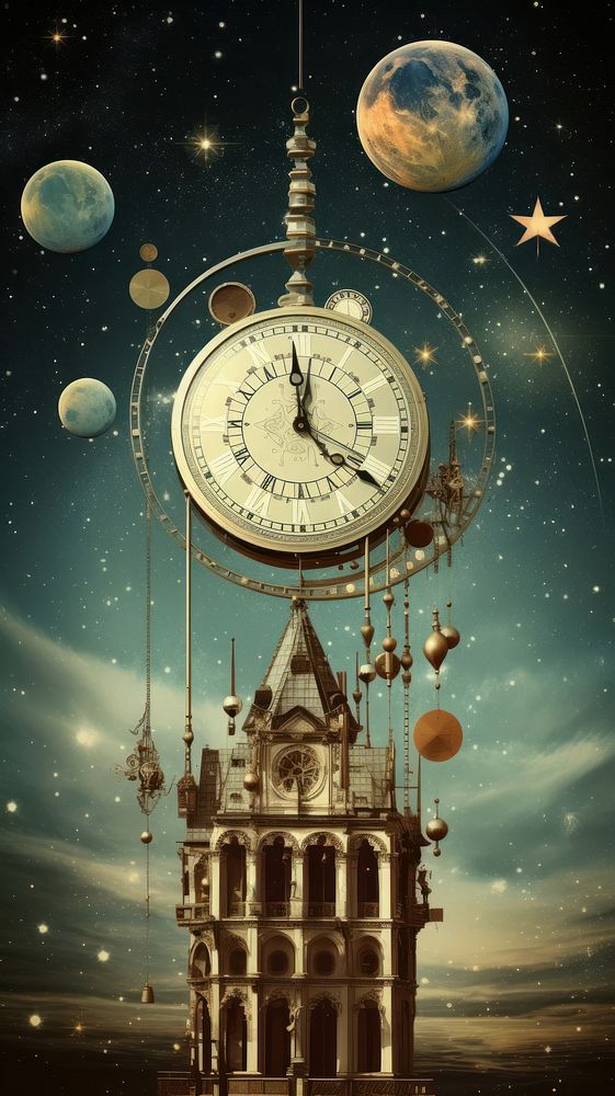 Cool wallpaper vintage clocktower space architecture astronomy.