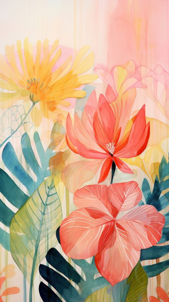 Tropical flowers painting pattern plant.
