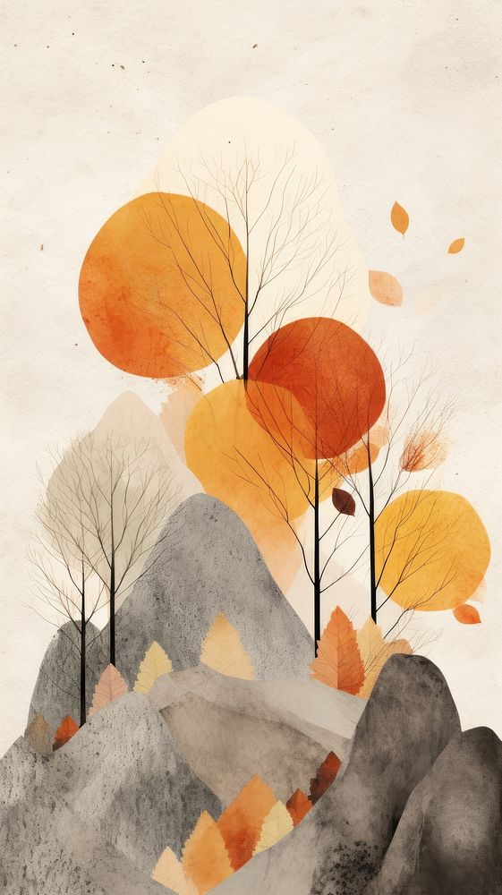Autumn forest painting drawing sketch.