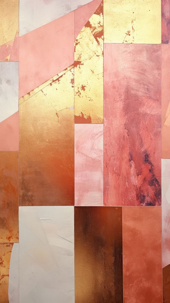 Rose gold foil abstract painting collage.
