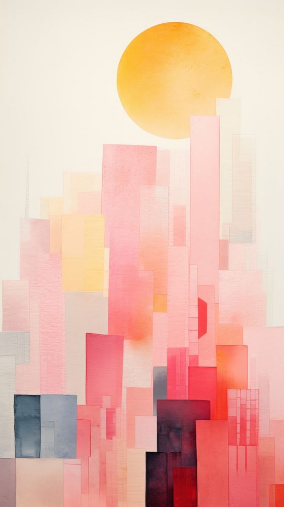 Sunrise city architecture abstract painting.