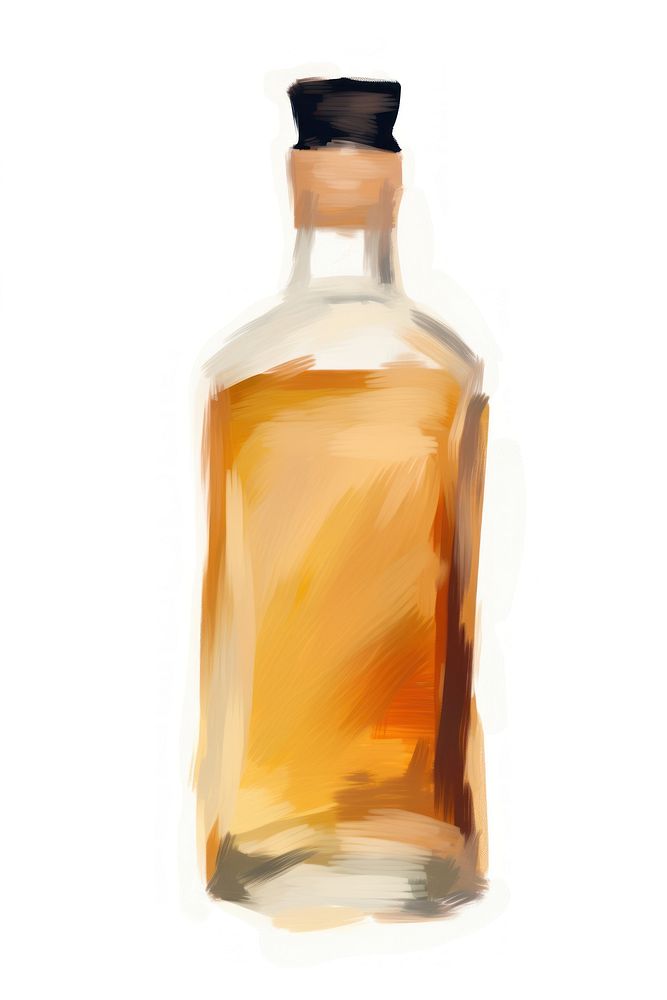 A whisky bottle drink glass white background.