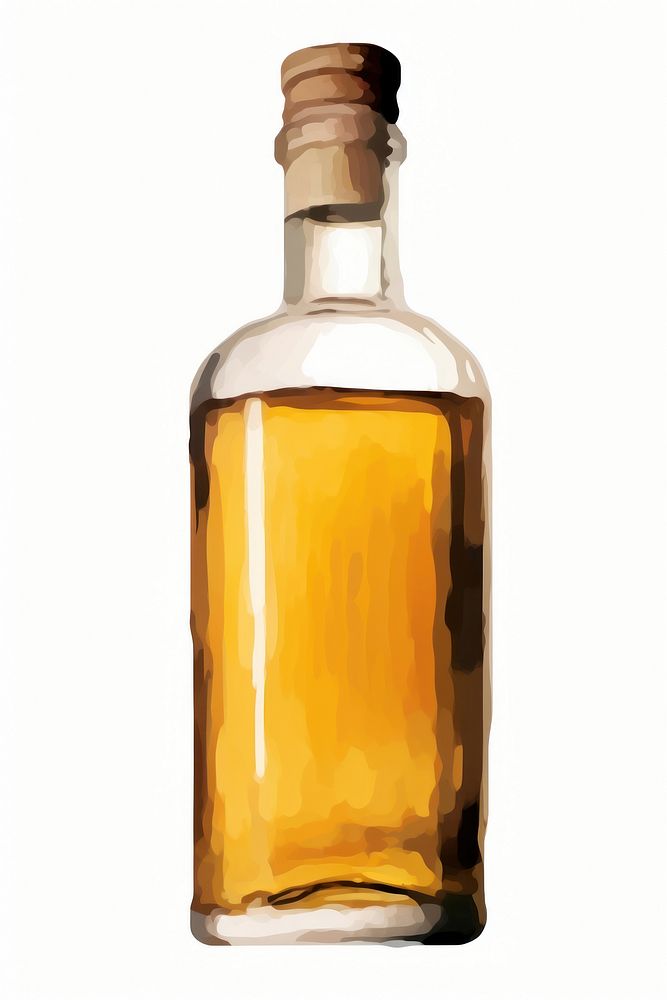 A whisky bottle glass drink white background.