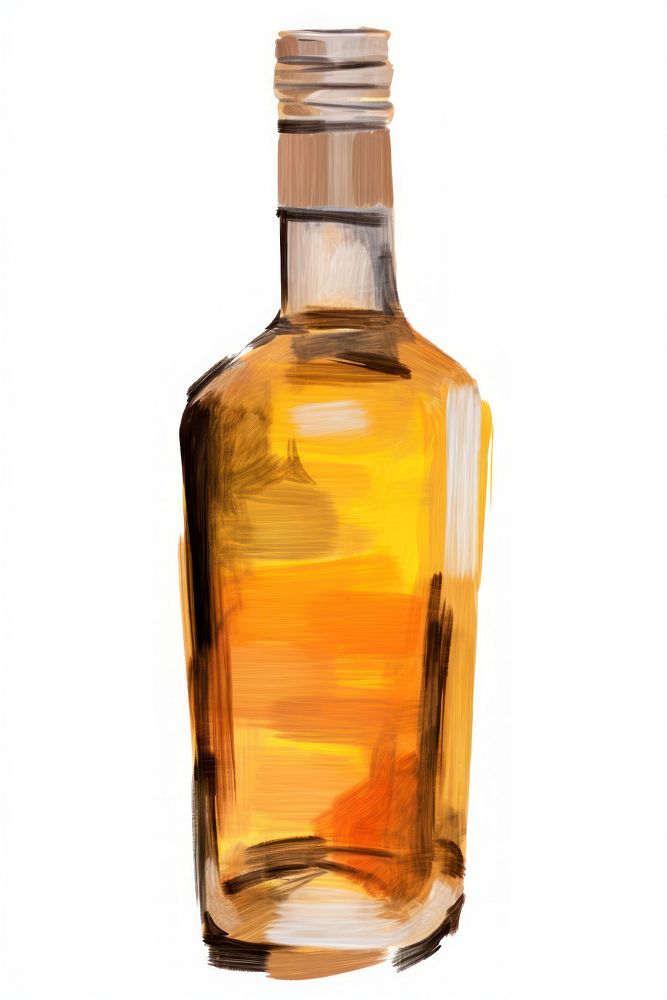 A whisky bottle glass drink white background.
