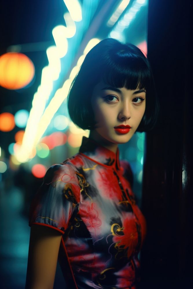 Hongkong girl portrait night photo.