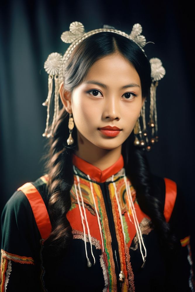 Thai female portrait hairstyle headdress.