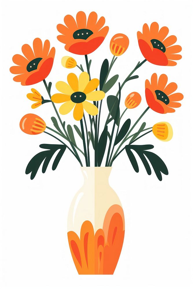 Flowers in vase Clipart cartoon drawing plant.