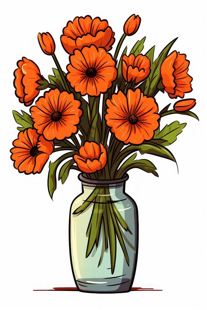 Flowers in vase Clipart cartoon plant jar.
