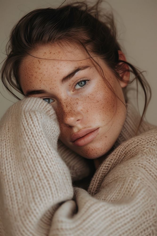 Woman model with freckles portrait adult photo.
