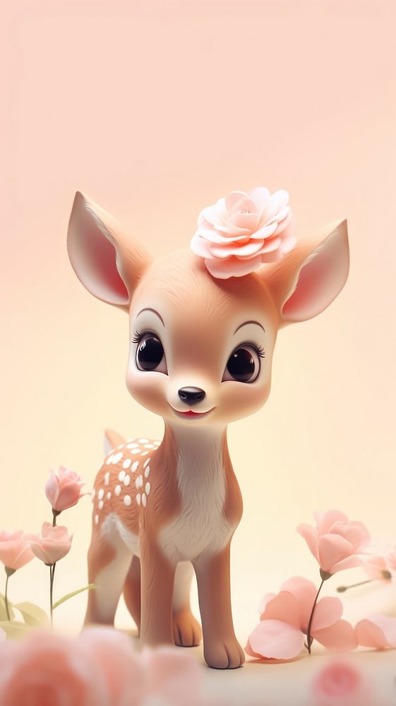 Cute baby deer flower figurine cartoon.