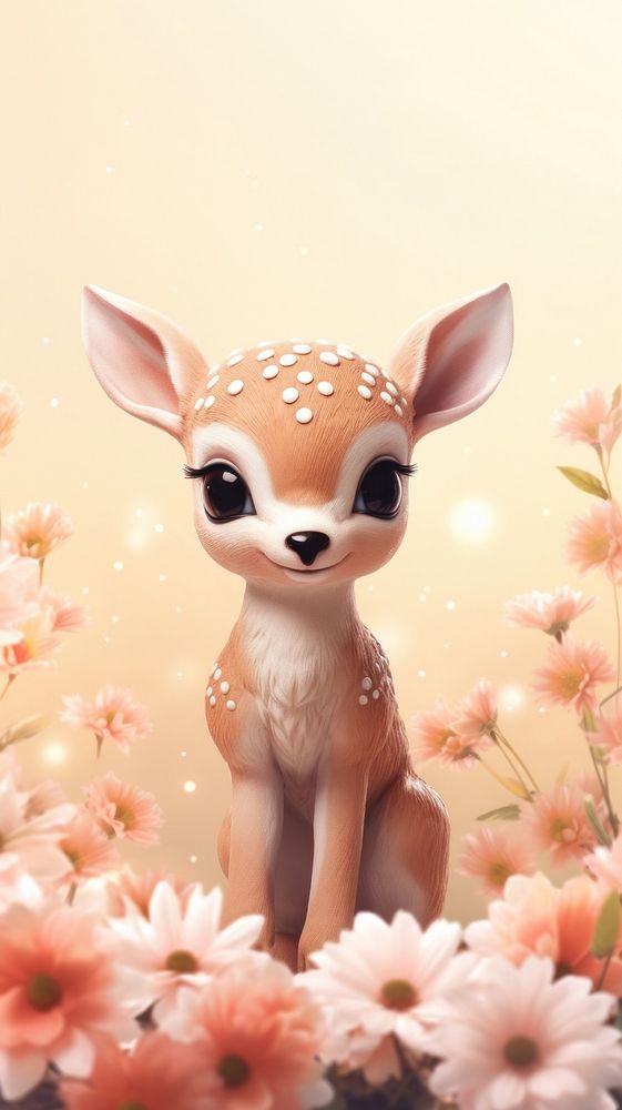 Cute baby deer flower cartoon animal.