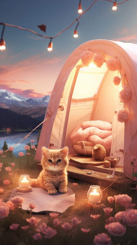 Cute cat camping architecture outdoors.