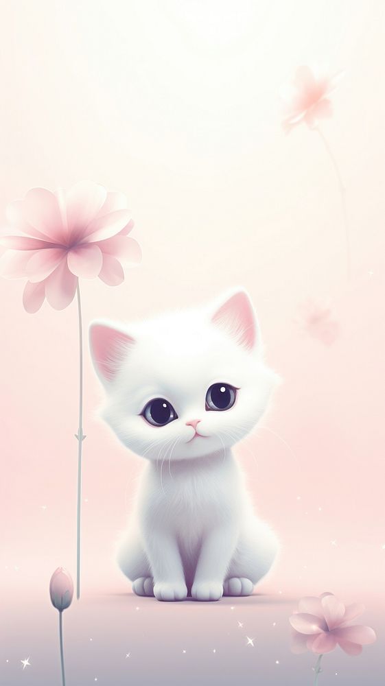 Cute cat flower cartoon animal.