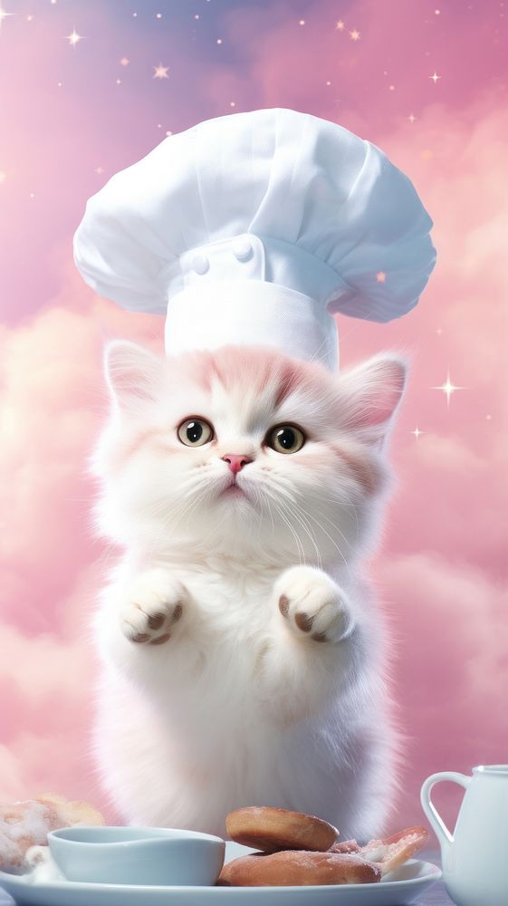 Cute cat mammal food chef's hat.