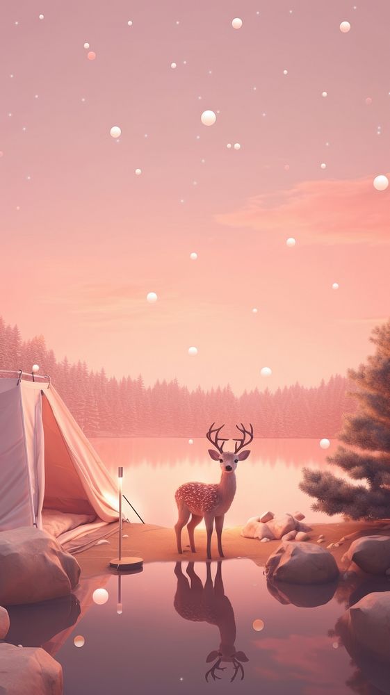Cute deer camping outdoors nature.