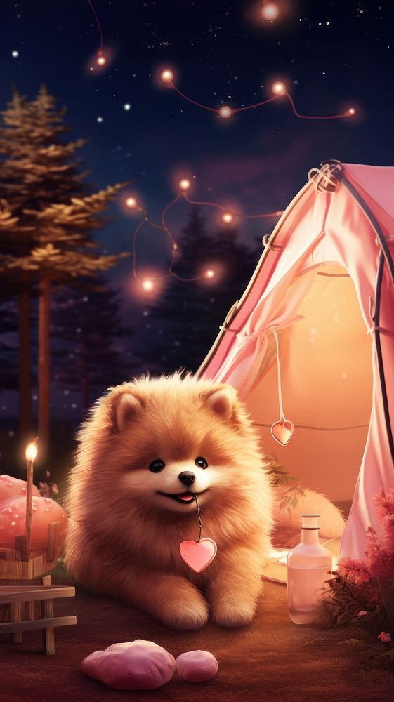Cute dog outdoors camping cartoon.