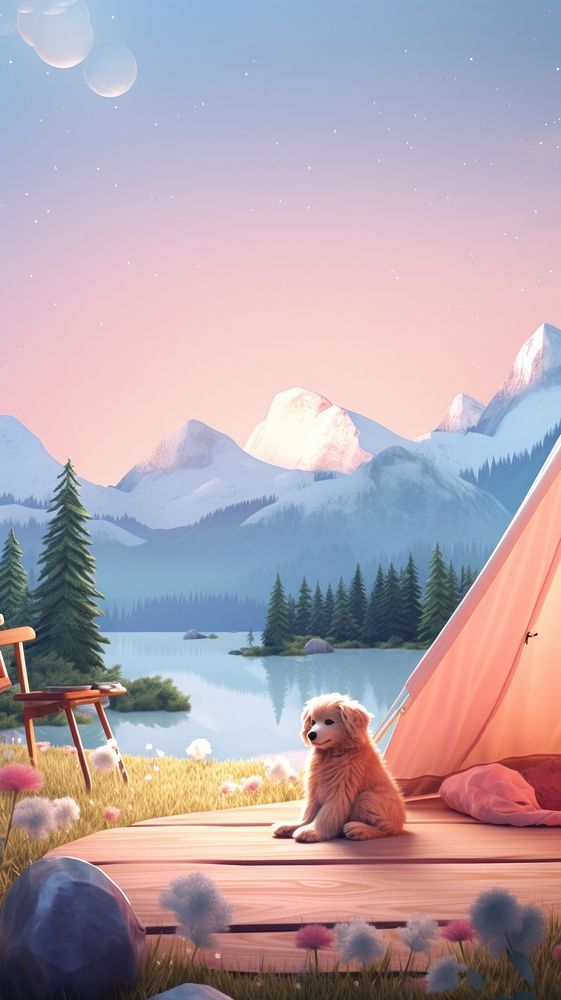 Cute dog camping landscape outdoors.