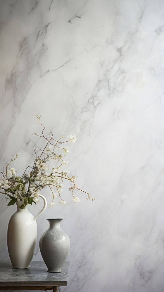 Grey tone wallpaper marble architecture plant vase.