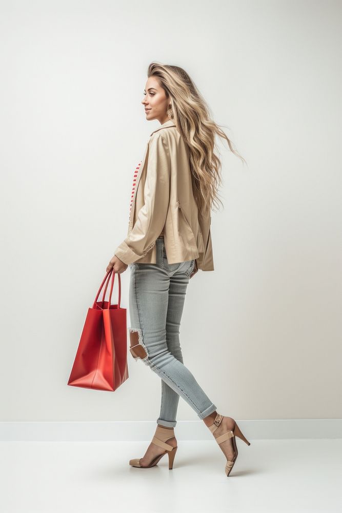 Woman Walking with Shopping Bags bag footwear shopping.