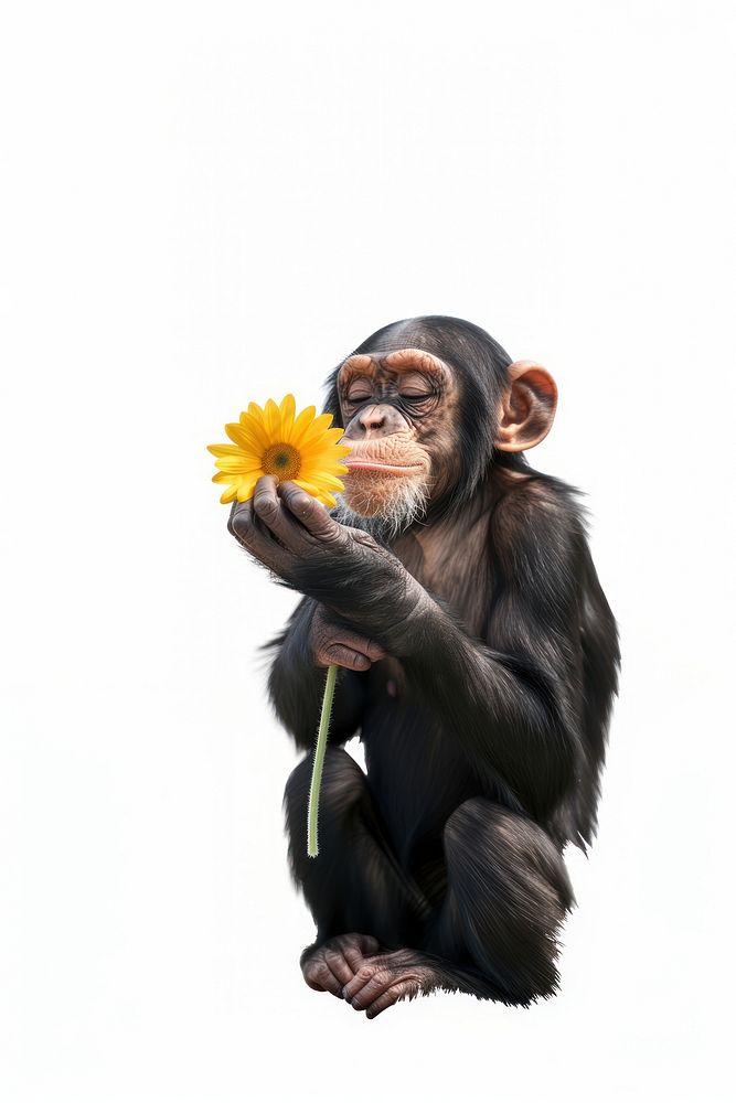 Monkey holding flower animal wildlife mammal.