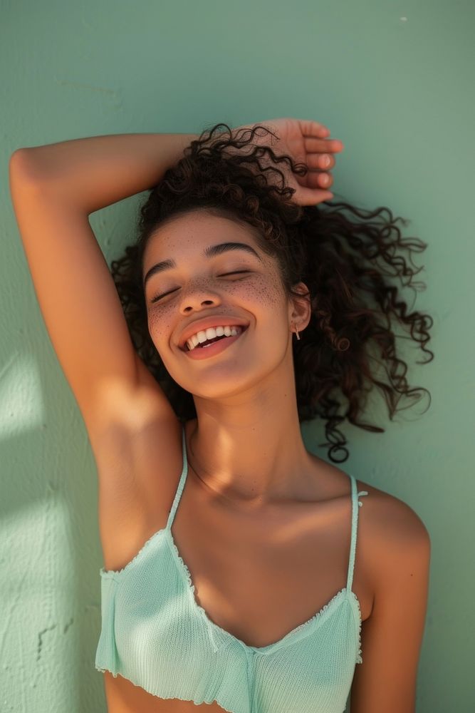 A young latina brazilian smile swimwear cheerful.