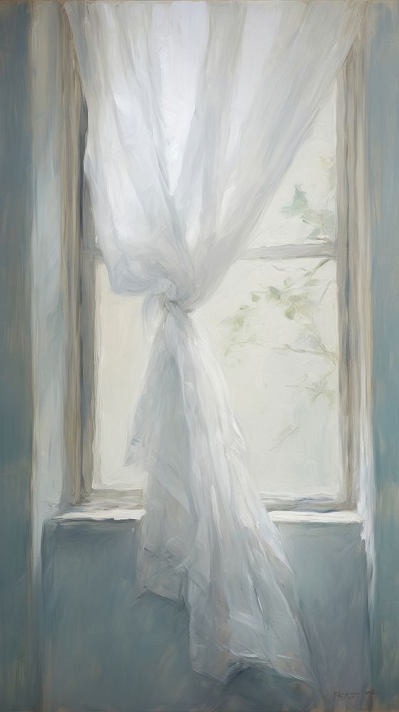 A white cutain at the window painting curtain architecture.