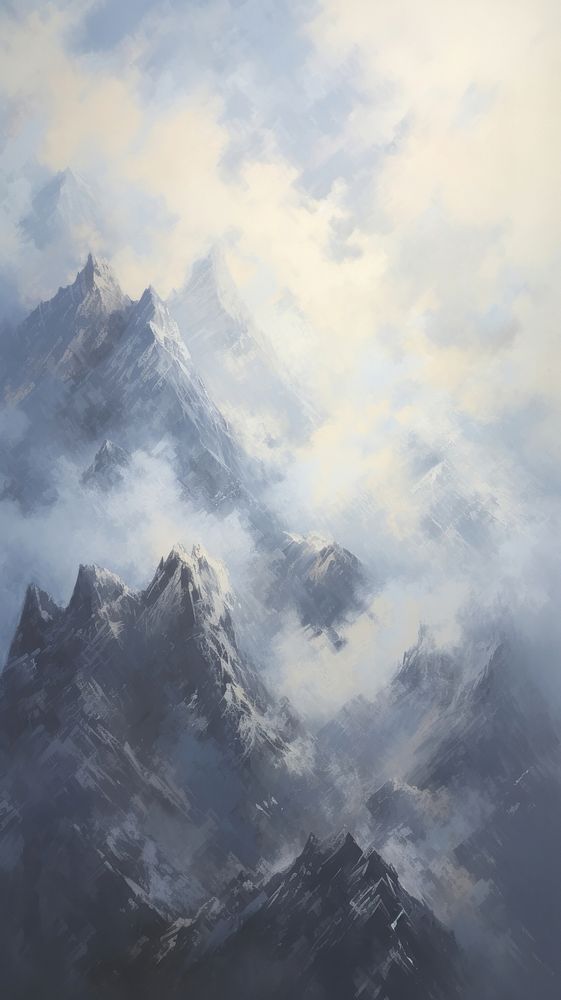Acrylic paint of mountain outdoors nature cloud.